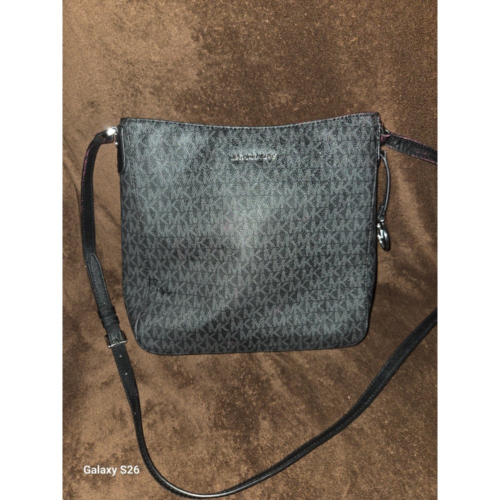 1. Michael Kors Jet Set Large East West Crossbody Bag Black Monogram Silver Tone